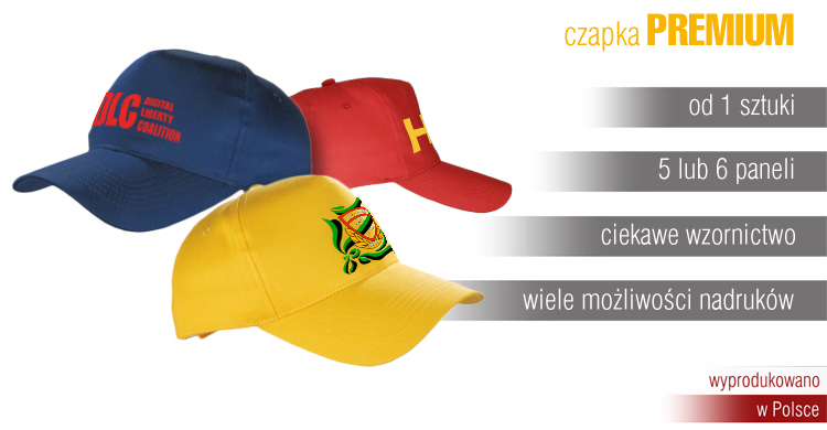 czapki z daszkiem kolory niebieska czerwona ż&oacute;łta zielona ecru z nadrukiem